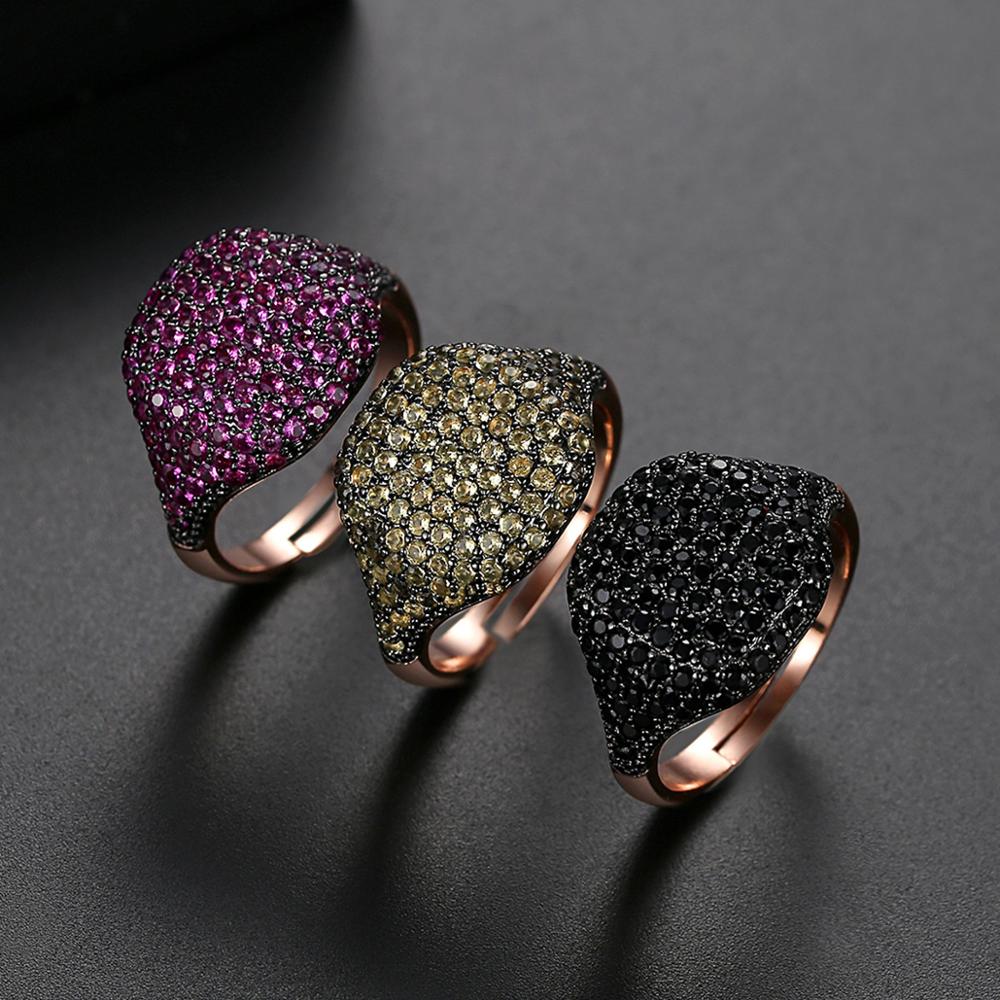 Bilincolor Rose Gold Black Cz Verstelbare Open Ring Voor Vrouwen