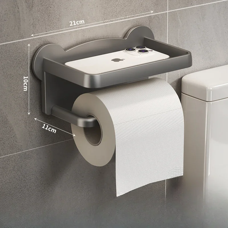 1Pcs Toilet Paper Holder Stand Wall-Mounted Paper Dispenser Kitchen Bathroom Storage Rack For Tissue Box Shelf Phone Holde: WHITE