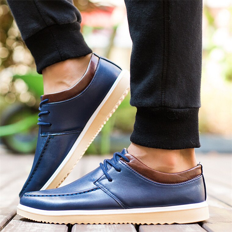 Herenschoenen in britse stijl, jeugdschoenen van wild splitleer, platte veren met zachte onderkant, lichtgewicht, ademende schoenen  tm0044: Blauw / 2 40