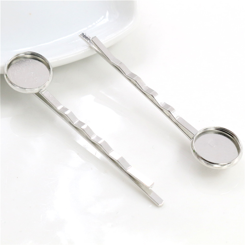 12mm 10pcs Classic 8 Colors Plated Copper Material Hairpin Hair Clips Hairpin Base Setting Cabochon Cameo: green