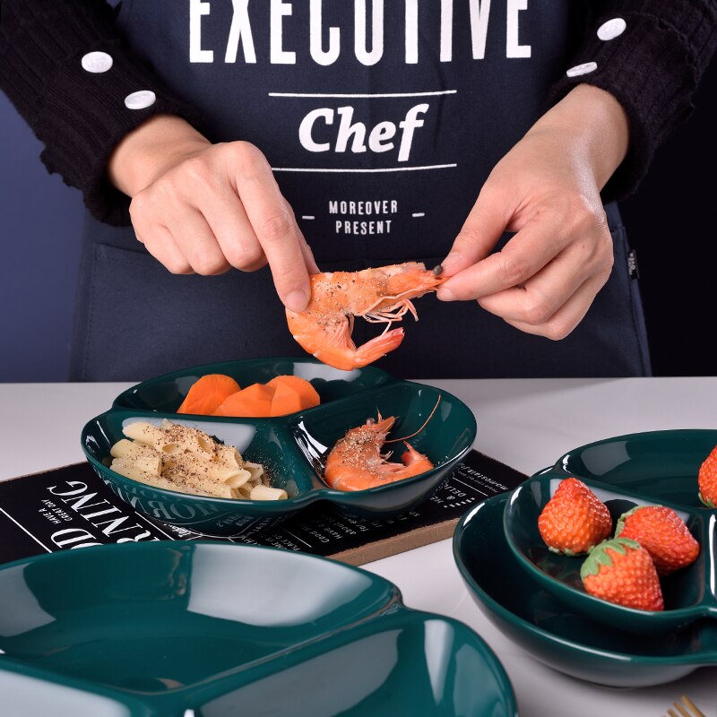 （7 Inch）Ceramics Compartment plate serving platter Wedding Birthday Fruit Nut Plate Kitchen Utensils Porcelain