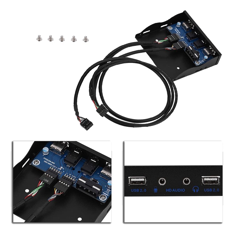 Multi-Functional Front Panel,USB2.0 HD-Audio Floppy Front Panel 3.5inch 9Pin to 2 USB2.0 Interface with MIC Audio Plug