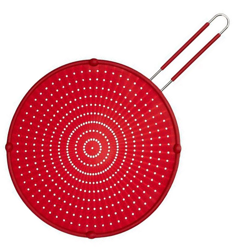 Silikone stænkskærm med håndtag nonstick olie fedt pandelåg skridsikre stegemåtter til stegepande i køkkenet: Rød