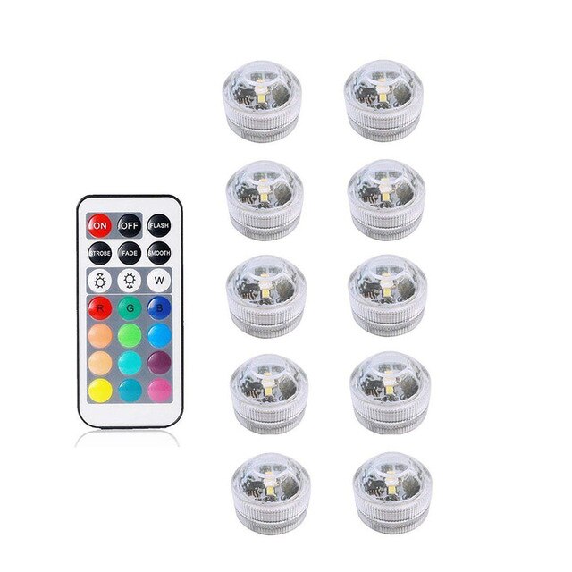 IP68 Waterproof Battery Operated Multi Color Submersible LED Underwater Light for Fish Tank Pond Swimming Pool Wedding Party: 1 remote 10 lamp