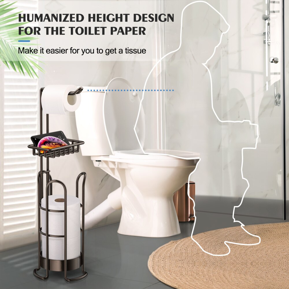 Homemaxs toiletpapirholder stående håndklædepapirrulle serviethyldeholder badeværelse køkkenopbevaring (bronze)