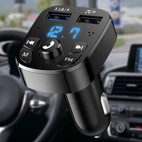 Auto-freisprecheinrichtung mit 5.0 fm sendern, bluetooth-kompatibel,  mp3 modulatoren, freisprech-audioempfängern und 2 usb-schnellladegeräten