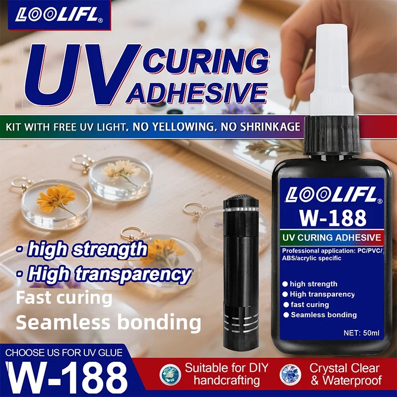 UV-Harz-Set mit Licht, Bindung und Härtung in Sekunden, 50-g-UV-Harz-Set mit UV-Taschenlampe zum Schweißen, Glaslicht, Basteldekoration, DIY