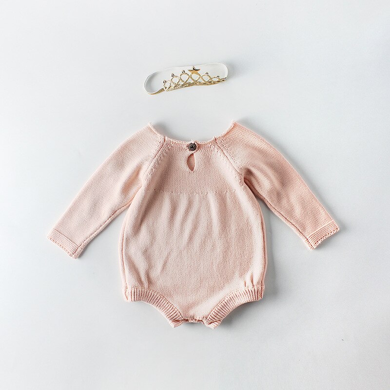 Baby Girls Knitted Romper Newborn Floral Embroidery Clothes Rompers Long Sleeve Baby Bodysuit Infant Overalls Kids Clothing