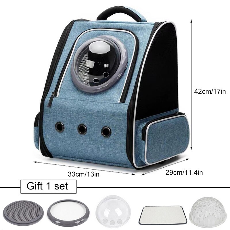 Mochila para gatos, bandolera doble de viaje transpirable, cápsula espacial, transporte para gatos, Bolso pequeño para mascotas, bolso de transporte para gatos: Blue-P2