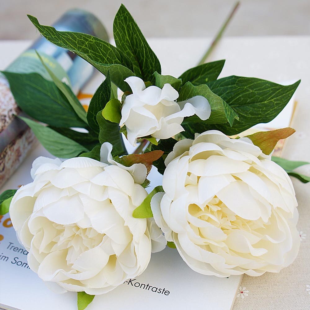 3 têtes/1 bundle pas cher pivoine bouquet Vase arrangement de fleurs décor à la maison décoration de mariage fleurs artificielles pour scrapbooking: 2