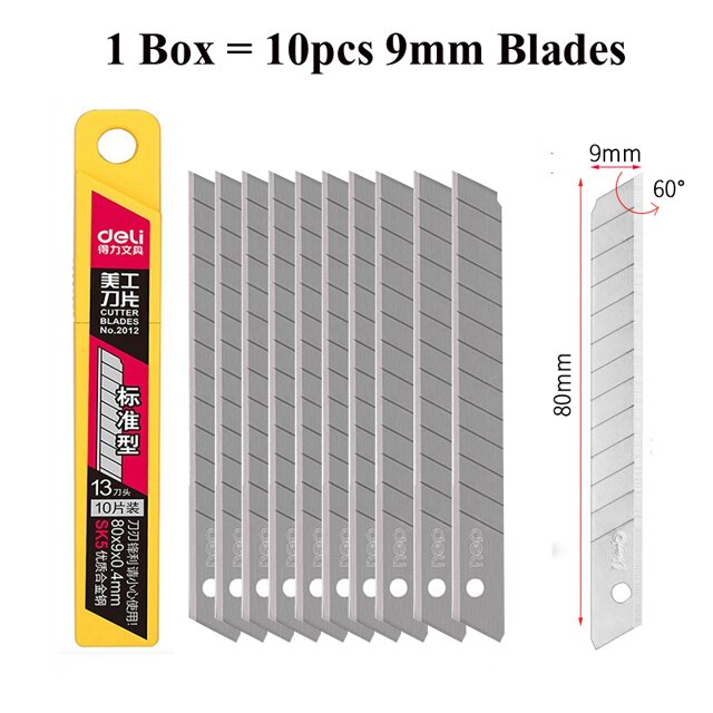 9mm 18mm Utility Knife Replacement Blades,Snap Off Carbon Steel Blades for Cutting Knives, Hobby, Craft Knife, Box Cutter: 1 Box 9mm 2012