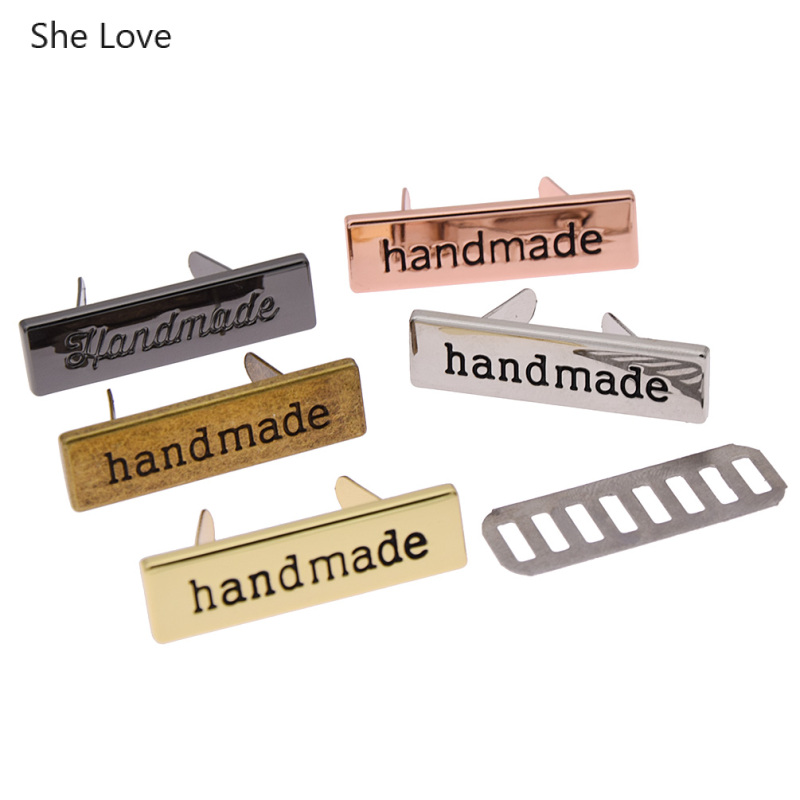 Chzimade 10Pcs Rose Goud Kleur Rechthoek Metalen Handgemaakte Kledingstuk Etiketten Tags Voor Kleding Tassen Hand Made Brief Naaien Labels