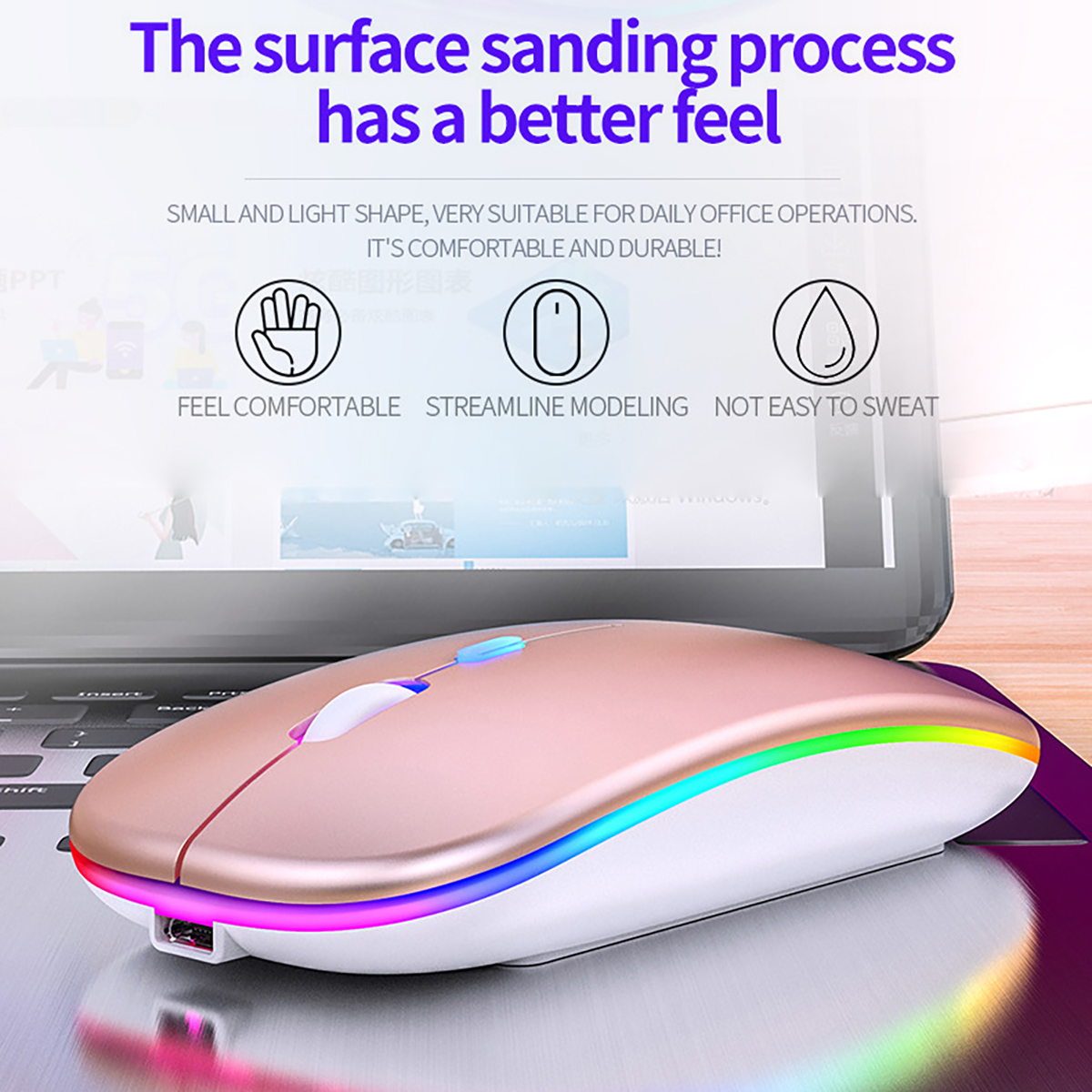 ANKNDO Wireless Mouse Bluetooth RGB Rechargeable Mouse for PC Computer Laptops Silent Mause LED Backlit Ergonomic Gaming Mice