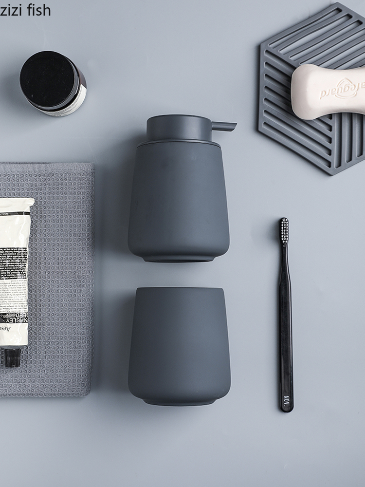 Simple Ceramic Hand Sanitizer Shampoo Bottle 350ml Portable Soap Dispenser 400ml Mouth Cup Golden Squeeze Cover Bath Supplies