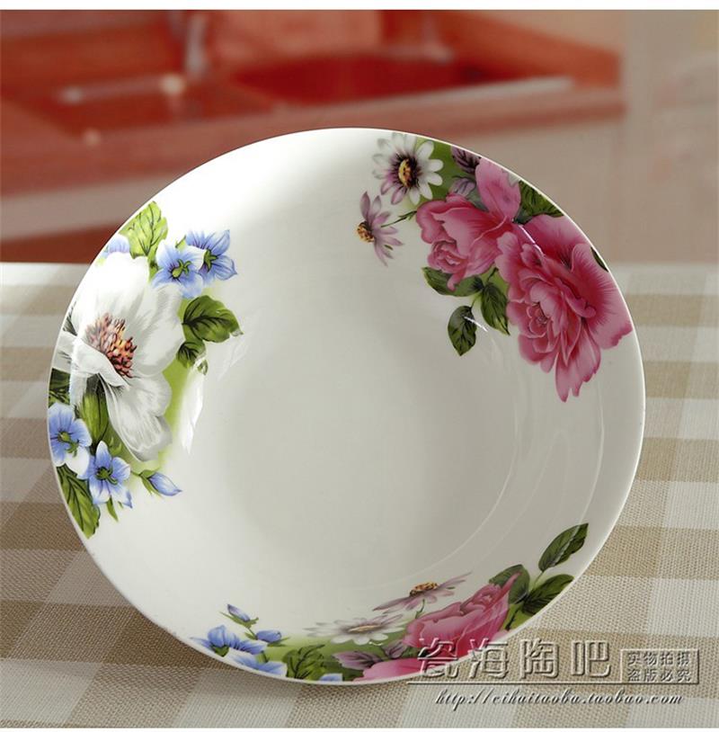 9 inch, bone china dinner serving tray, floral wedding decorative plates, ceramic soup plate, porcelain servies buffet dishes