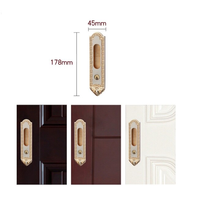 Golden Zinc alloy Sliding Door Lock Euporean pattern Hidde Handle Interior Door lock lock Anti-theft Room Wood Door Lock