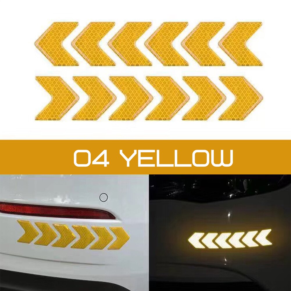 12Pcs/Set Car Reflective Sticker Arrows Pattern Warning Decals For Motorcycle Auto Tail Bar Bumper Safety Car Decor Accessories: YELLOW