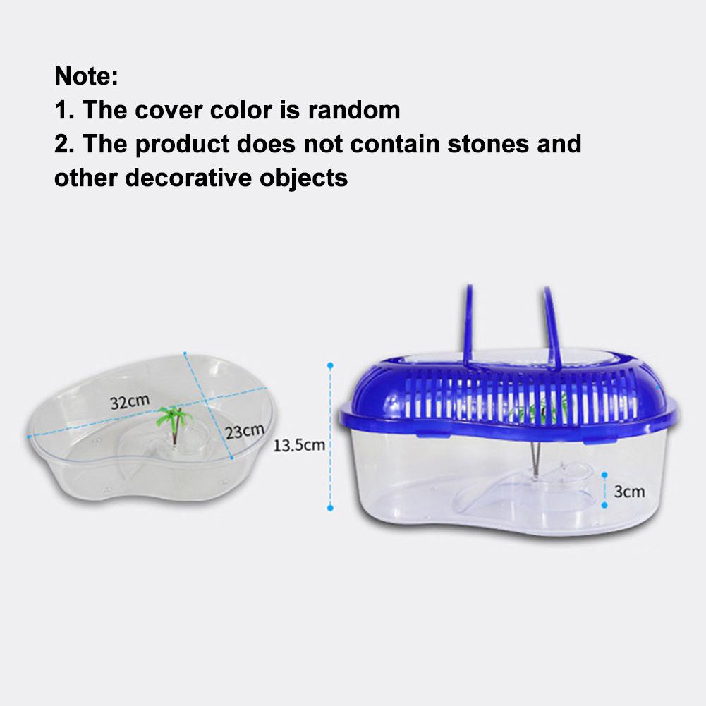 Akvarium mini akvarium sköldpadda cylinder med plattform sköldpadda plast tank vattensköldpadda avelsbox med lock