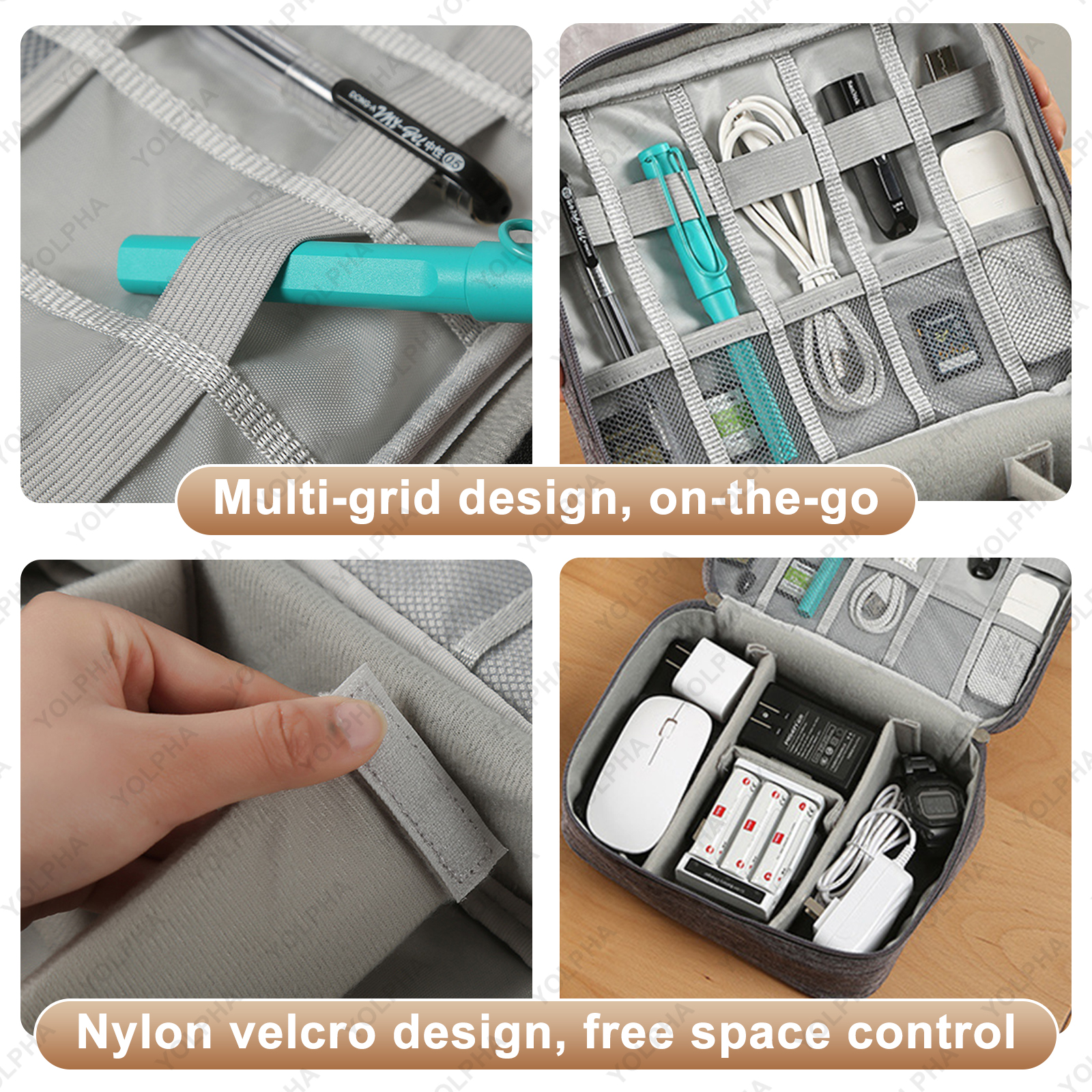 Bolsa organizadora de cables de viaje, estuche para accesorios electrónicos, bolsa de almacenamiento de cables portátil de doble capa para cargador de teléfono, FlashDrive