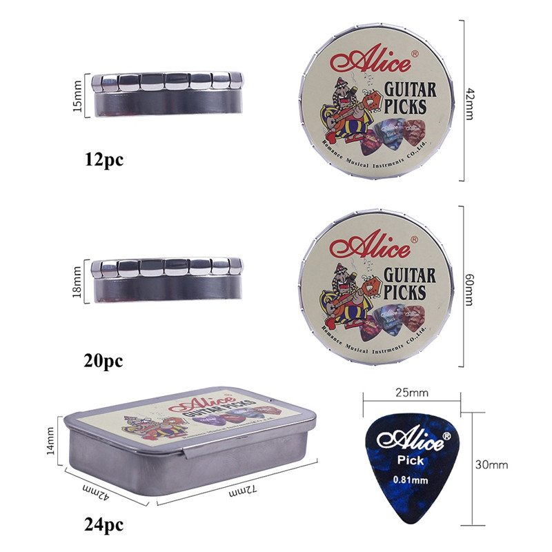 12/20/24 Uds. Púas para guitarra eléctrica acústica y púas redondas de Metal, caja de púas para cuerdas, accesorios para instrumentos