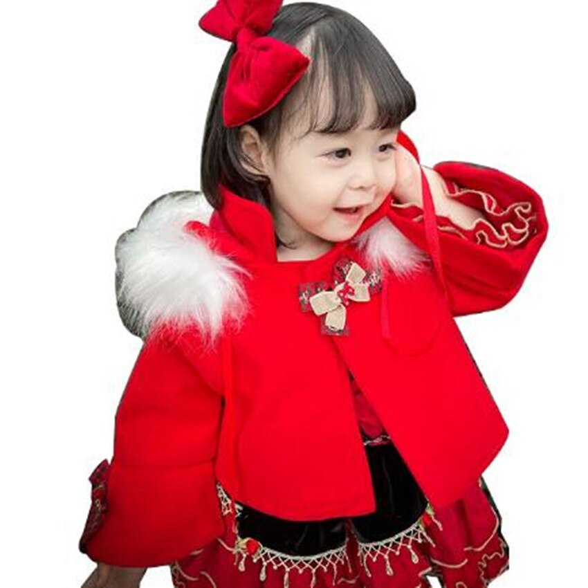 Spaans Meisjes Kerst Rode Jas Meisjes Warm Prinses Wollen Jas Meisjes Katoen Lolita Cloack Baby Meisje Winter: 110