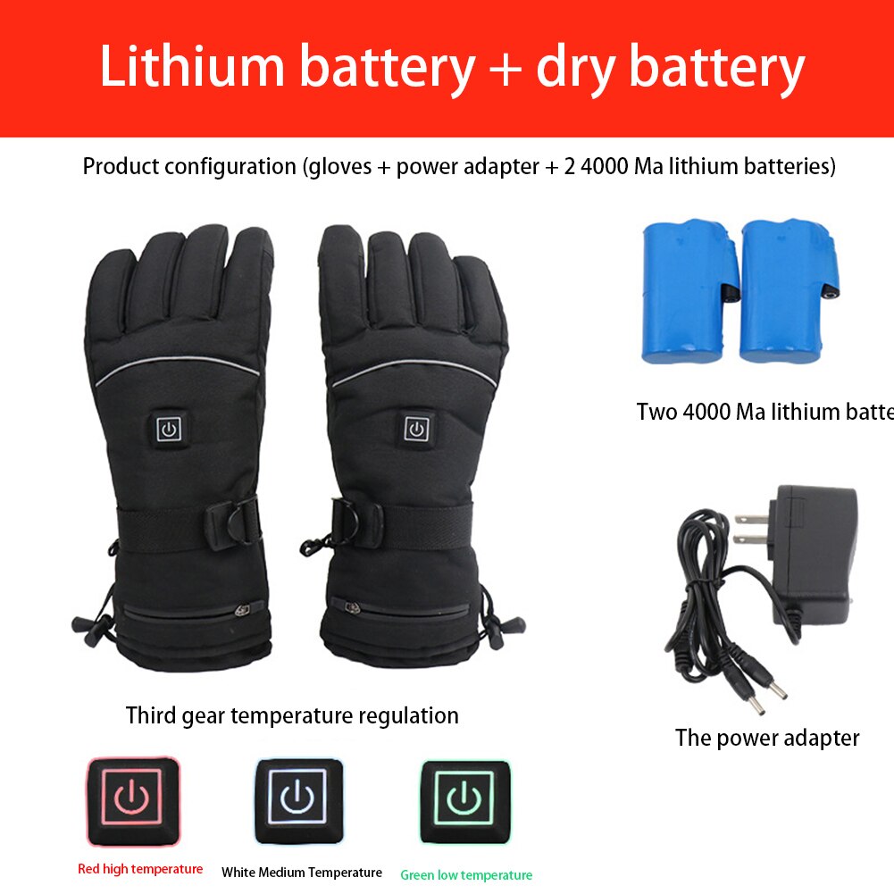 Waterproof Electric Heated Gloves Winter Thermal Gloves 4000mAh Battery Powered For Ski Climbing Heating Gloves Full Finger: Default Title