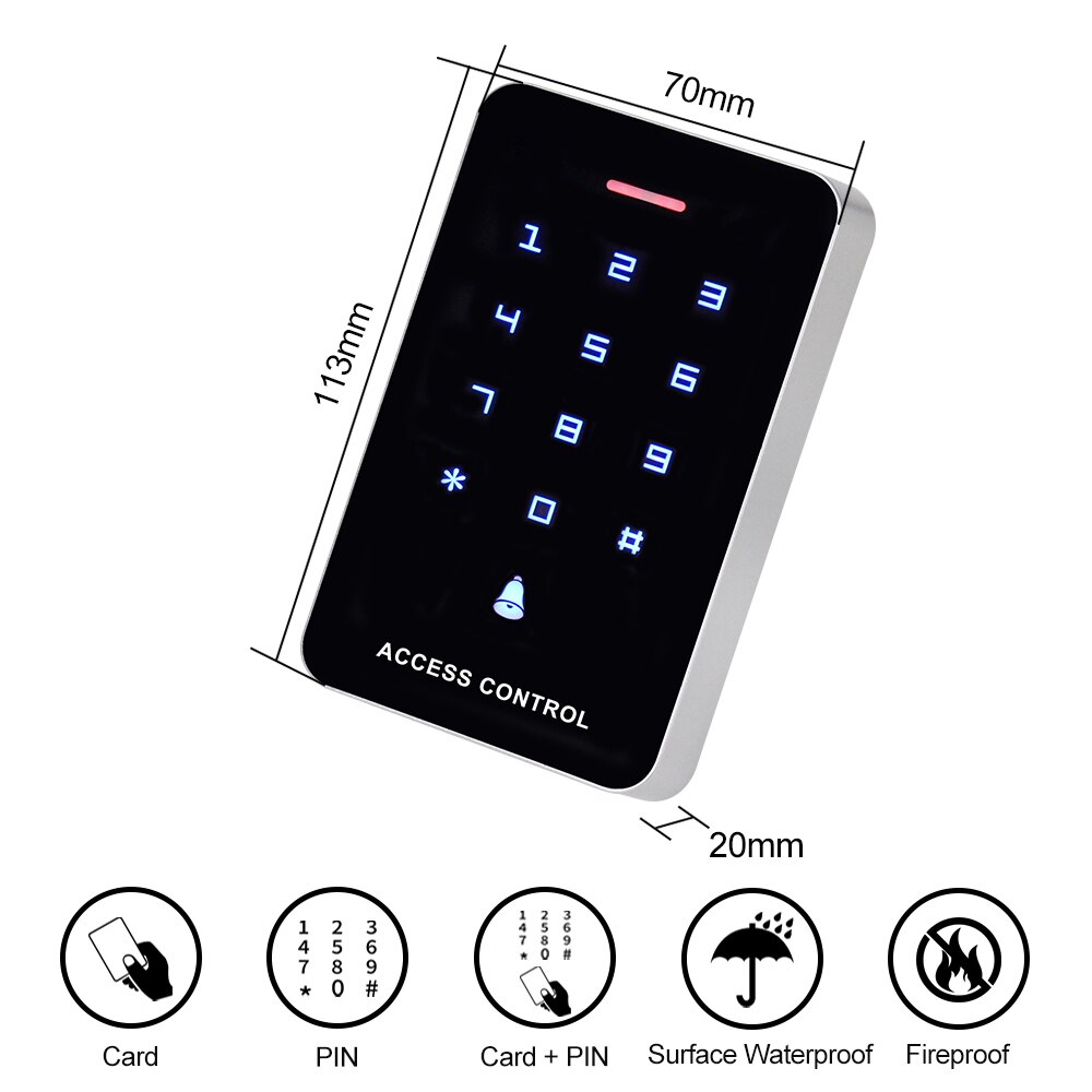 Touch RFID Access Control Keypad Standalone Controller Door Opener 125KHz Access Keyboard with 10pcs Keyfobs RFID Card for Entry