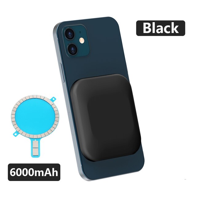Portable Magnetic Power Bank 15W Wireless Charging For Apple iPhone 13 Xiaomi Huawei Samsung 6000mAh External Battery Charger: Black