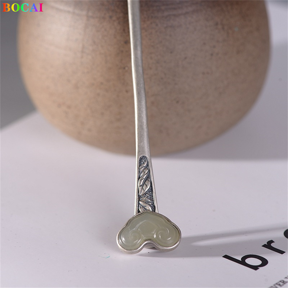 Bocai  s925 haaraccessoires aus sterlingsilber, retro-pfingstrosen-totem, jade-kopfschmuck, haarnadel-charm aus reinem silber, schmuck für damen