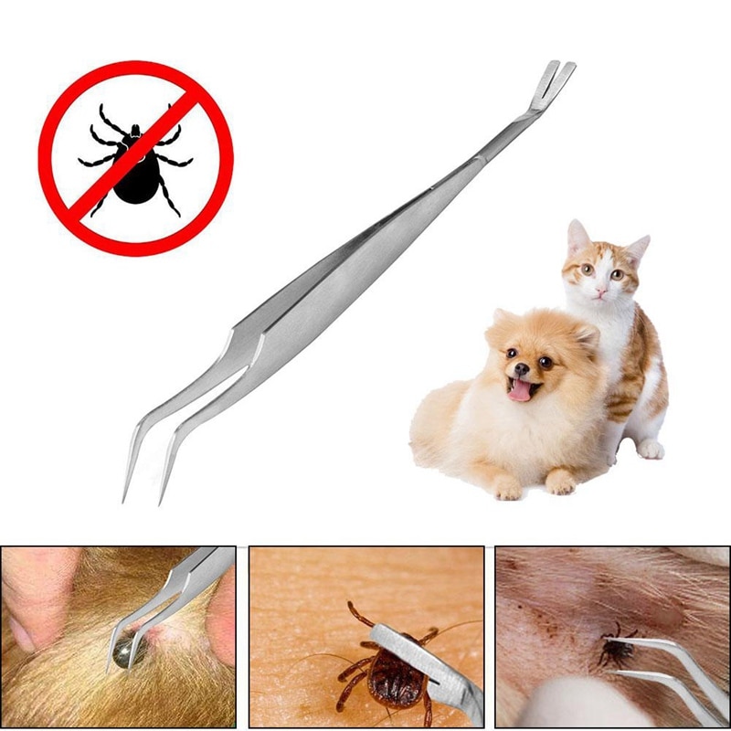 Pet Dog Flea Remover Tick Removal Tool 2 In 1 Stainless Steel Double Head Fork Tweezers Clip Dogs Cat Puppy Supplies
