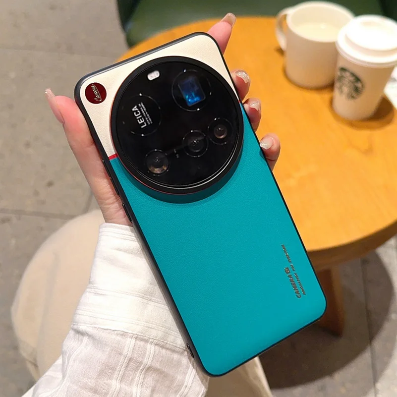 Para xiaomi 15 14 pro ultra 13 caso de luxo ultrafino fosco contrastante couro proteção da câmera titânio prata borda capa: Azul / para iPhone 15 pro máx.