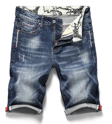 Herre stretchy korte jeans afslappet slim fit elastiske denim shorts mandligt mærke sommertøj: 32