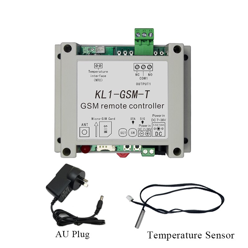 GSM SMS Remote Controller ON/OFF Relay Switch Access Controller KL1-GSM With NTC Temperature Sensor: KL1-GSM-T AU Plug