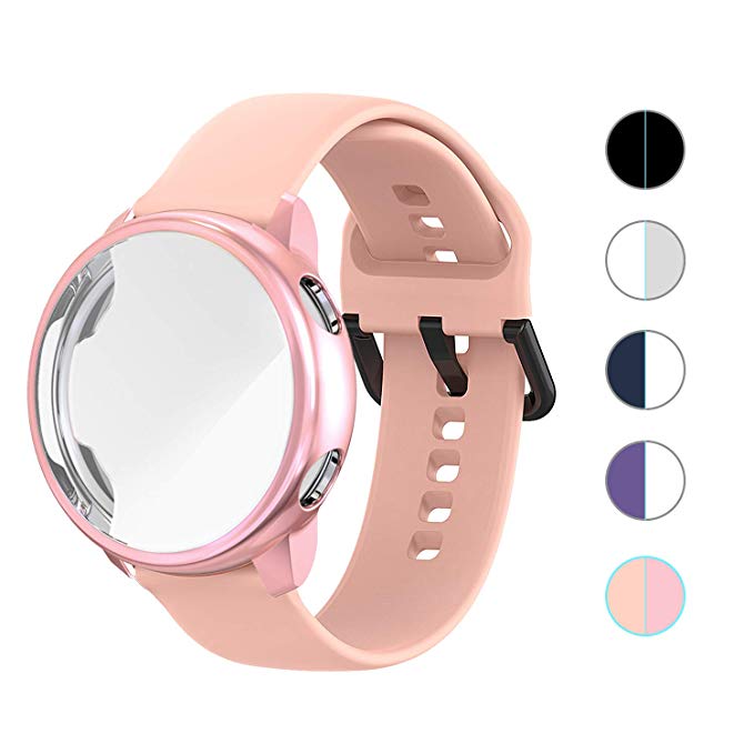 Pulseira de silicone para samsung galaxy watch active 2, com faixa e capa de 44mm e 40mm, 2 unidades galaxy watch active2 cobertura completa: 1 / 44mm