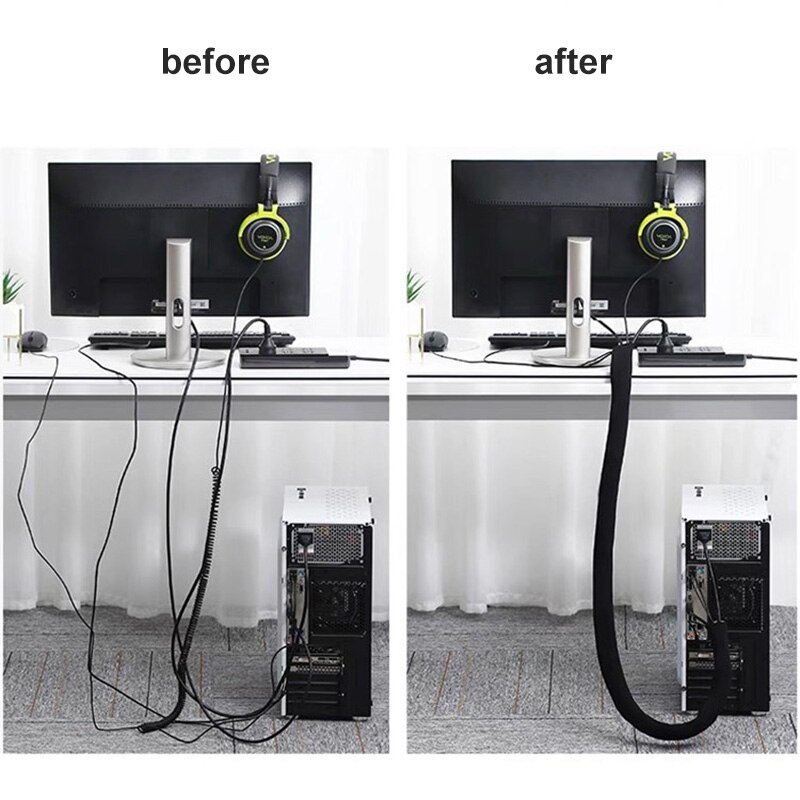 Cubierta de Cable de neopreno, organizador de almacenamiento de Cable, funda de Cable oculta para TV, ordenador, acabado de Cable y cubierta de almacenamiento XH8Z