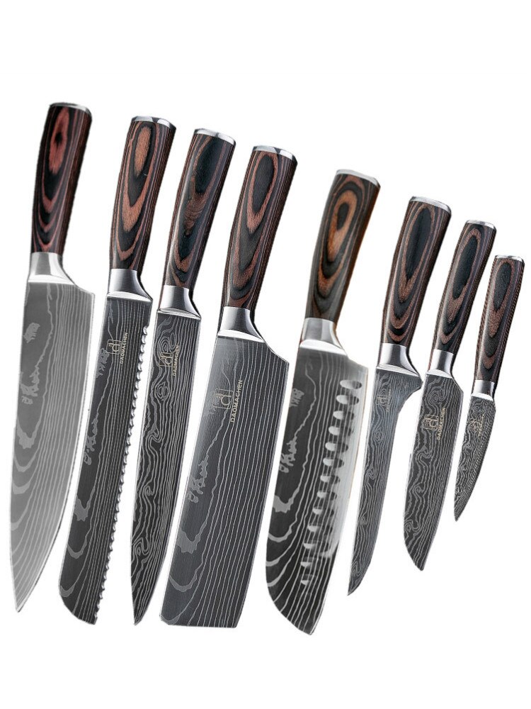 DAOMACHEN 10 Pcs Stainless Steel Kitchen Knives Set Wooden Handle Bread Chef Knives Slicing Utility Paring Knife Multi Cookin