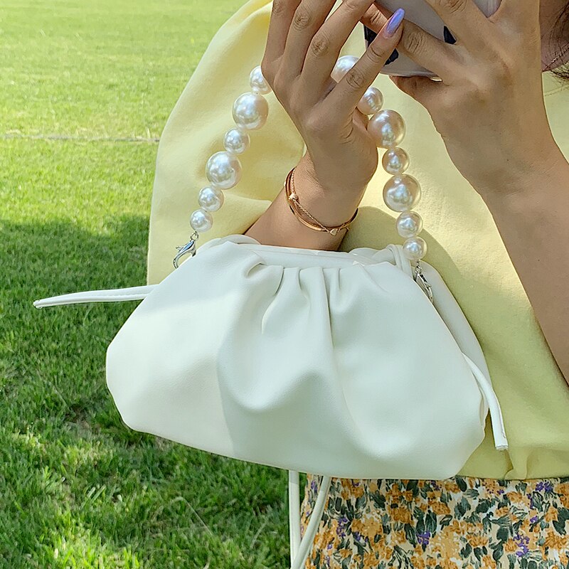 lässig Perle Kette Tote Wolke Tasche Für Frauen Crossbody frauen Handtasche Knödel Schulter Bote Tasche Sack