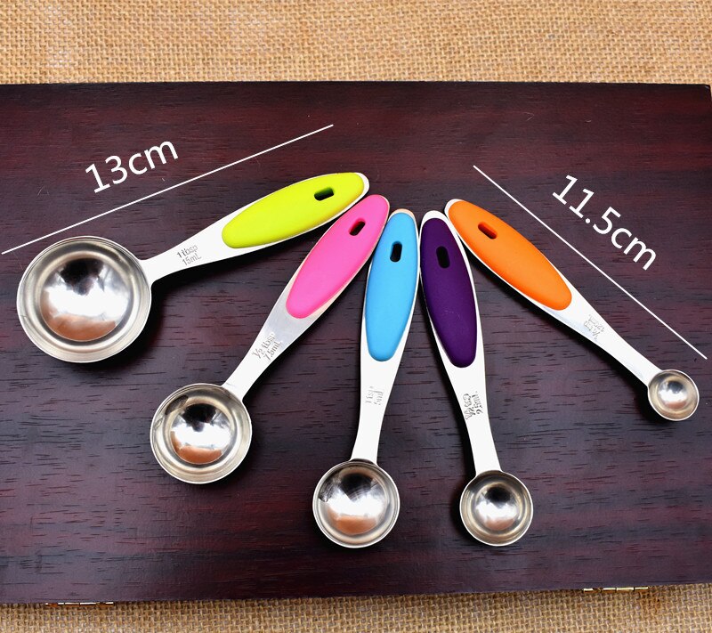 Cuchara-cucharas medidoras de acero inoxidable para cocina, utensilios de cocina para hornear, Color caramelo, NR 001, 5 unidades por lote
