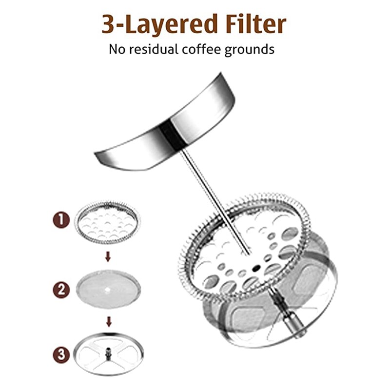 Cafetera francesa de acero inoxidable con 8 tazas, máquina de café expreso de doble pared, con aislamiento, para té o cafetera, 1000ML