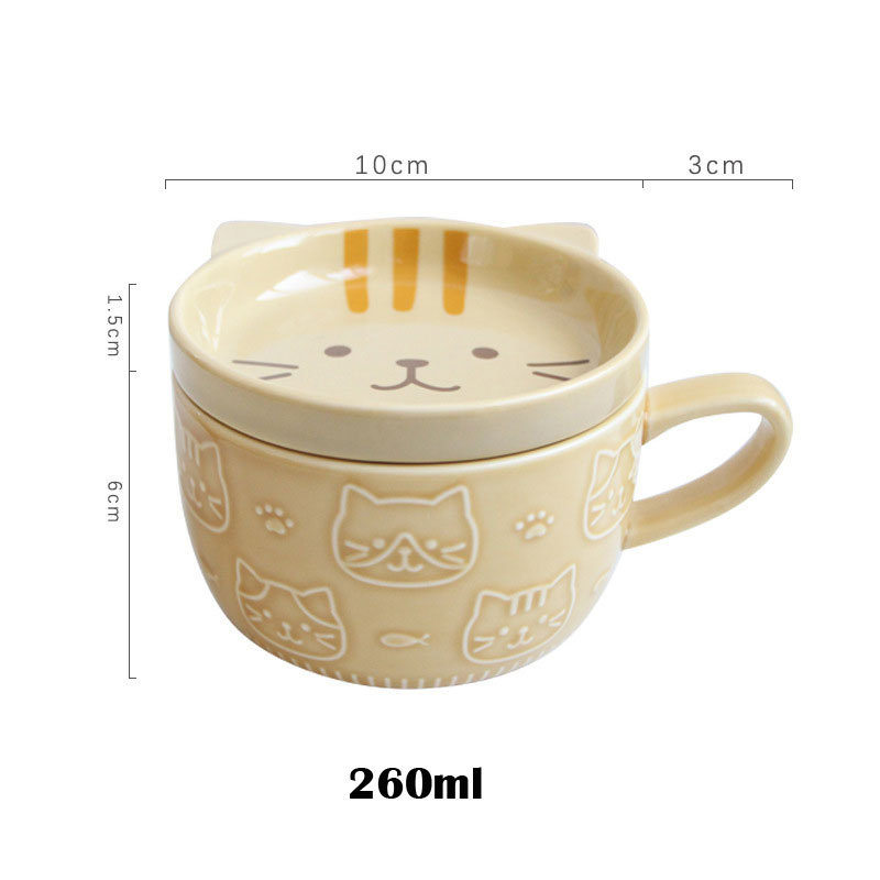 Cartone animato in ceramica giapponese gatto cane spaghetto ciotole con coperchi simpatico animale zuppa insalata frutta ciotola scatola decorativa stoviglie cucina arredamento: F