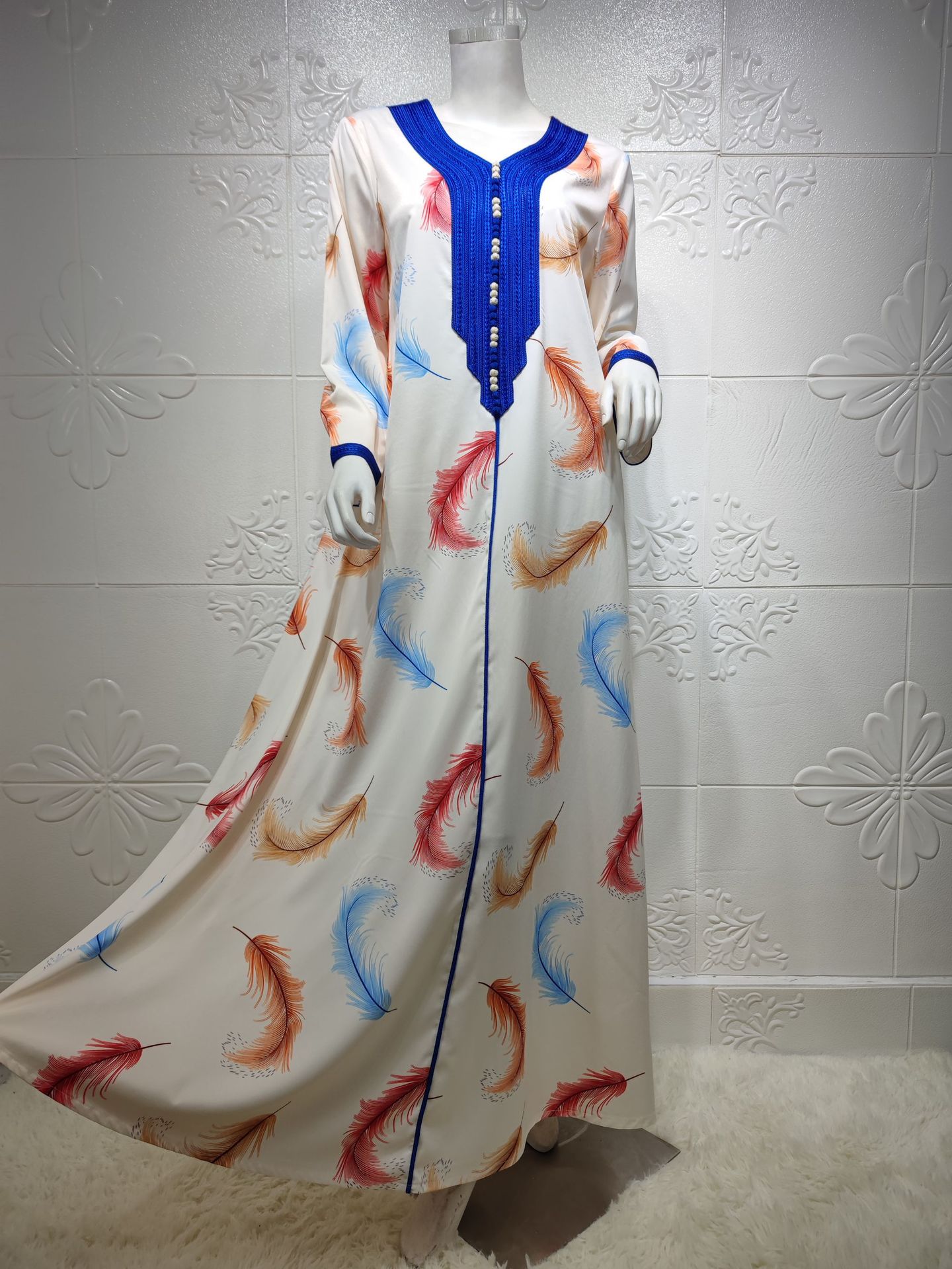 Veer Bloemen Jalabiya Dubai Abaya Maxi Jurk Voor Vrouwen Ramadan Eid Marokkaanse Turkije Arabische Moslim Islamitische Kleding Jurken