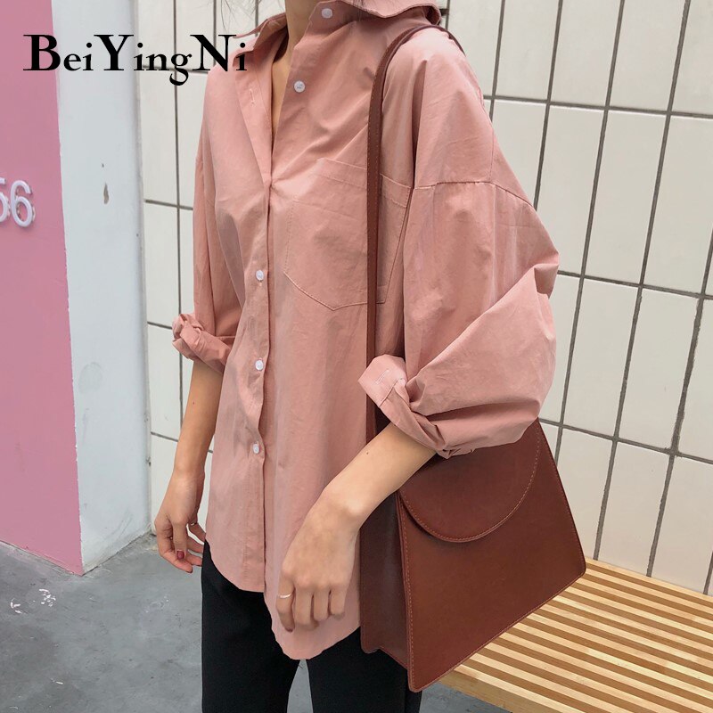 Beiyingni Frühling Herbst Frauen Hemden Weiß schlicht verlieren Übergroßen Blusen Weibliche Spitzen verlieren BF Koreanische Stil Blusas Taschen