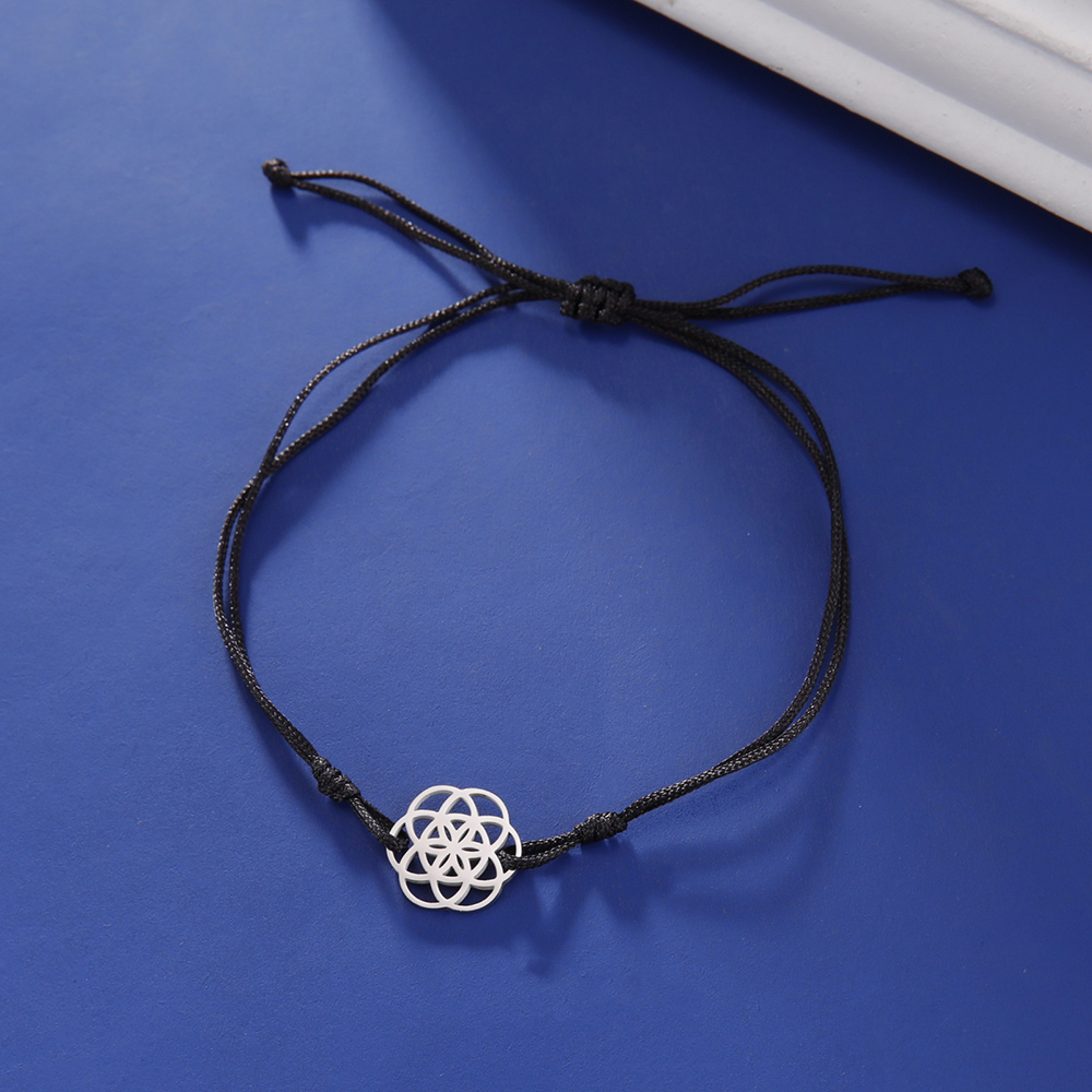 Dawapara-pulsera de semilla de la vida, amuleto de acero inoxidable con símbolo de Yoga, Geometría Sagrada, joyería Kabbalah: PLATEADO