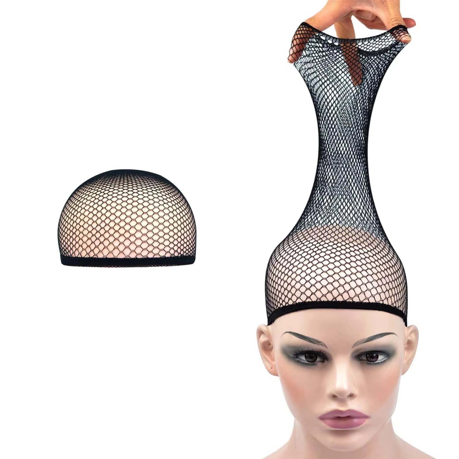 Gorro de malla para peluca, red elástica para el cabello negro, red elástica para peluca de rejilla con extremo abierto, gorro de malla transpirable para accesorios de peluca: Negro