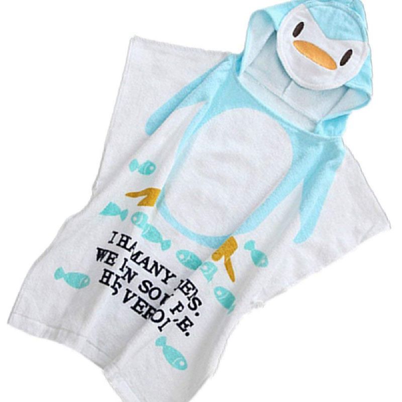 Albornoz infantil 100% de algodón para bebé, toallas de playa, capa, Toalla de baño para bebé con capucha de Animal de dibujos animados (pingüino)