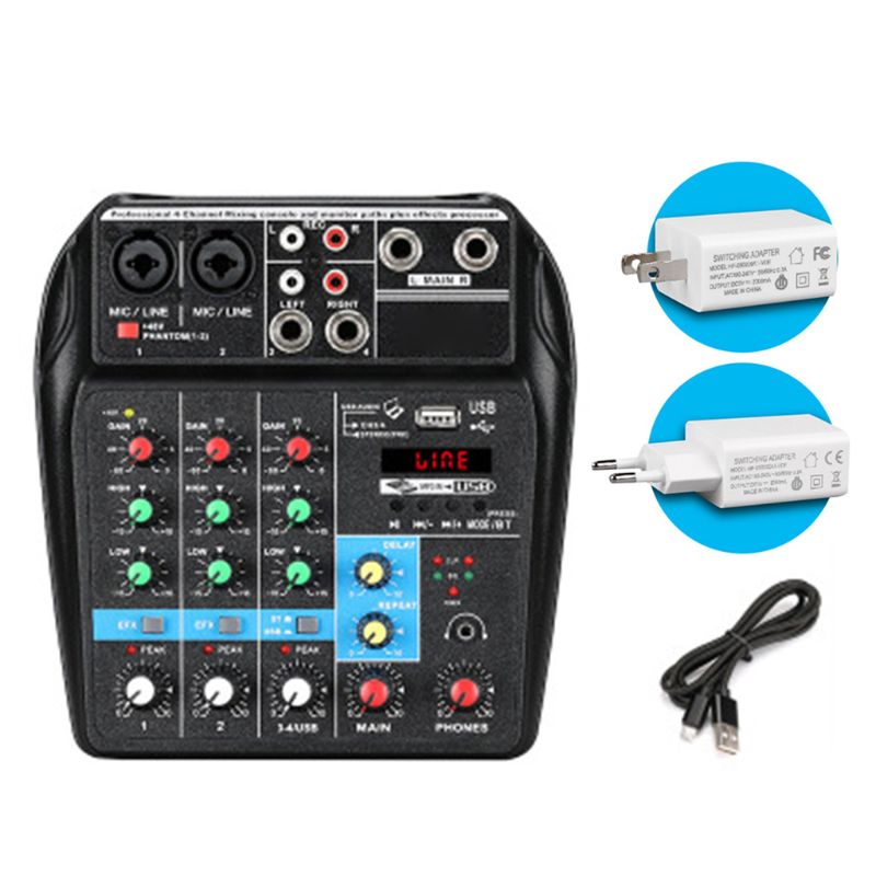 4 Kanalen Mini Usb Audio Mixer Sound Mixing Console Met Bluetooth Usb Opnemen Geluidskaart U Disk Functie