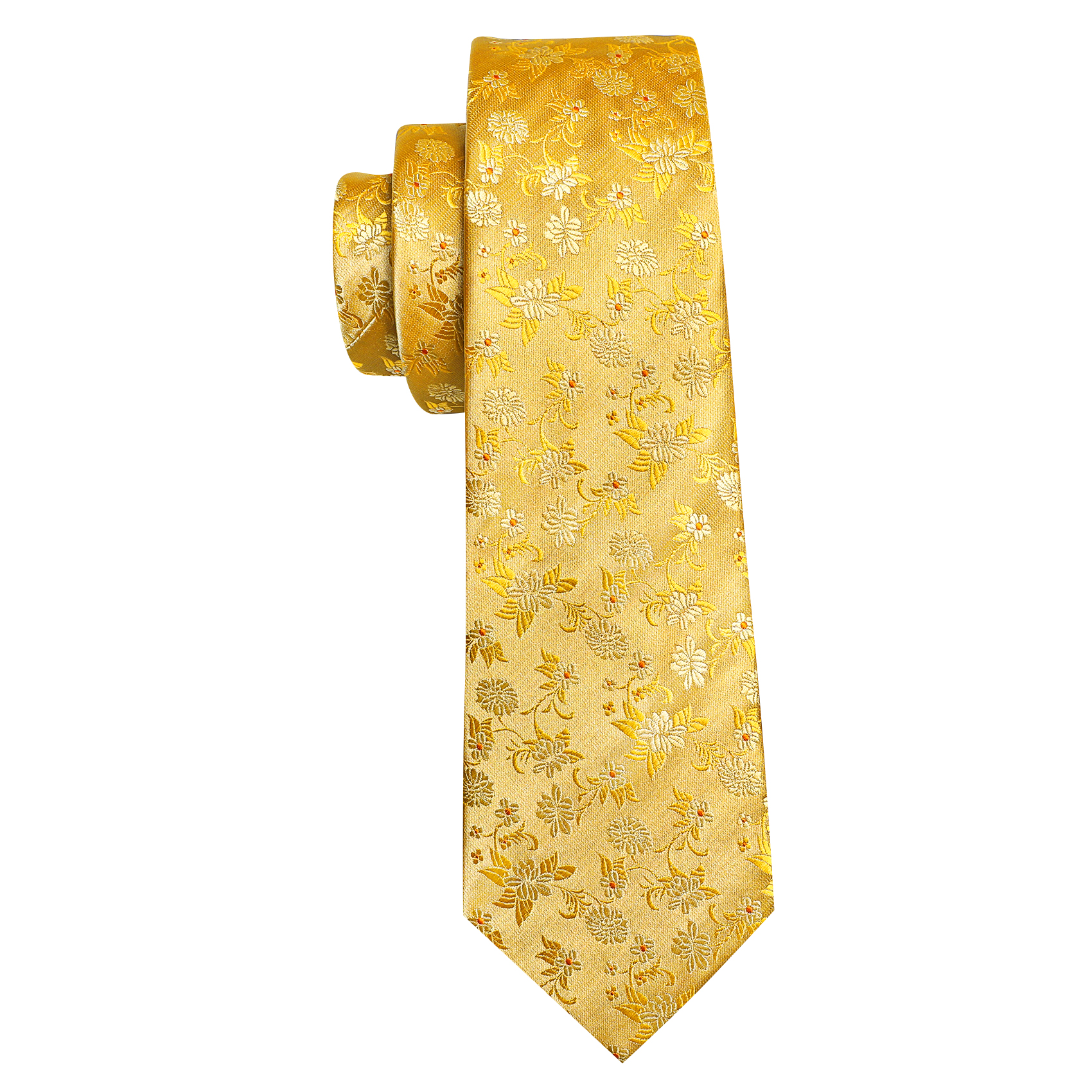 Luxury Gold Floral Ties For Men Exquisite Silk Necktie Handkerchief Cufflinks Sets Groom Wedding Business Party LN-6367