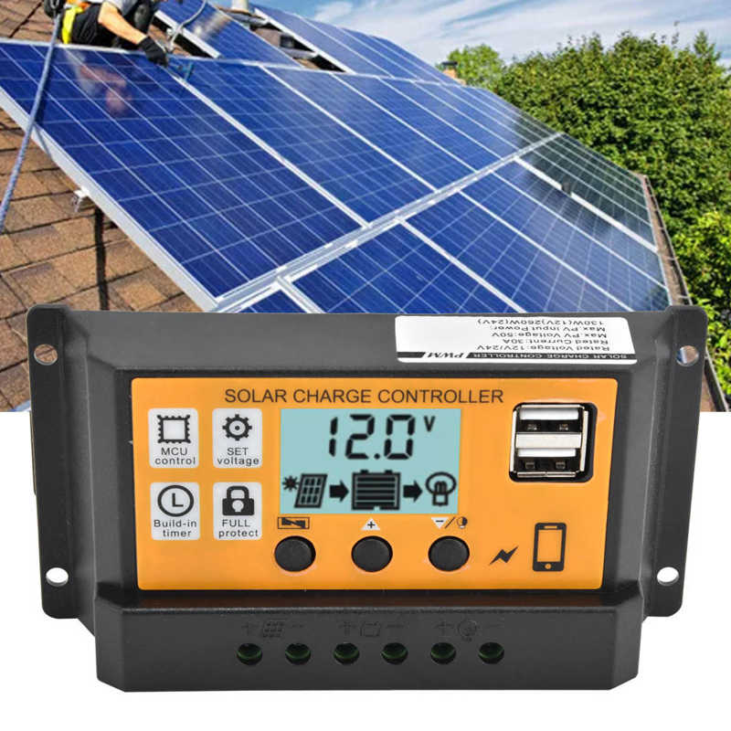 Solar Charge Controller Solar Panel Charge Controller Charging Control Regulator Smart Charge Controller LCD Display for