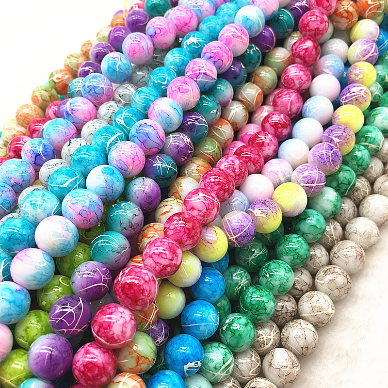 4/6/8/10mm light pink&blue Glass Beads Round Loose Spacer Beads Pattern For Jewelry Making DIY Bracelet Necklace #14