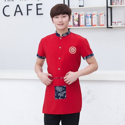 summer uniforms Western Restaurant Waiter Work Wear Short Sleeved Overalls Female Hotel Restaurant Work Clothes: Men red / XL